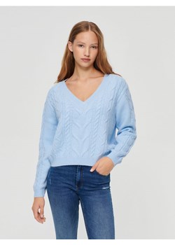 Niebieski sweter z warkoczowym splotem ze sklepu House w kategorii Swetry damskie - zdjęcie 165681195