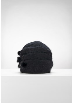 Czarna dzianinowa czapka z naturalnym włosiem ze sklepu Molton w kategorii Czapki zimowe damskie - zdjęcie 165687159