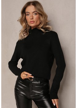 Czarny Prążkowany Półgolf ze Ściągaczami Dyrindora ze sklepu Renee odzież w kategorii Swetry damskie - zdjęcie 165702278