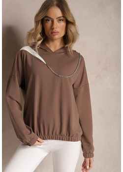 Brązowa Asymetryczna Bluza z Bawełny z Kapturem i Ozdobnym Suwakiem Lueur ze sklepu Renee odzież w kategorii Bluzy damskie - zdjęcie 165704515
