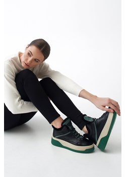 Estro: Zielone zimowe sneakersy damskie z futerkiem ze sklepu Estro w kategorii Buty sportowe damskie - zdjęcie 165711076