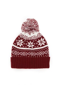 Cropp - Zimowa wzorzysta czapka z pomponem - kasztanowy ze sklepu Cropp w kategorii Czapki zimowe męskie - zdjęcie 165718886