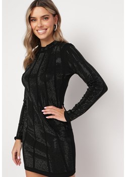 Czarna Dopasowana Sukienka Mini w Cyrkonie Upina ze sklepu Born2be Odzież w kategorii Sukienki - zdjęcie 165741499