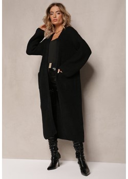 Czarny Długi Kardigan z Miękkiej Włóczki z Kieszeniami Sarelia ze sklepu Renee odzież w kategorii Swetry damskie - zdjęcie 165741978