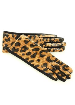 Rękawiczki damskie z błyszczącymi cętkami - brąz camel ze sklepu Verostilo w kategorii Rękawiczki damskie - zdjęcie 165743557