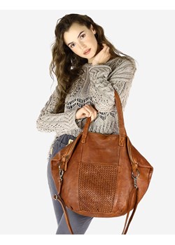 Torba damska skórzana shopper z kieszeniami - It bag MARCO MAZZINI brąz koniak ze sklepu Verostilo w kategorii Torby Shopper bag - zdjęcie 165743776