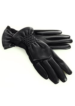 Stylowe rękawiczki damskie skóra eco na ściagaczu - MARCO MAZZINI - czarne ze sklepu Verostilo w kategorii Rękawiczki damskie - zdjęcie 165743828