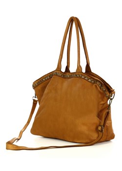 Duża torebka skórzana oversize style shopper bag - MARCO MAZZINI brąz camel ze sklepu Verostilo w kategorii Torby Shopper bag - zdjęcie 165744939