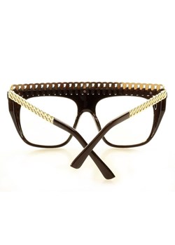 Masywne okulary zerówki MAZZINI NERD GLASSES czarne - złoto ze sklepu Verostilo w kategorii Okulary zerówki damskie - zdjęcie 165745159