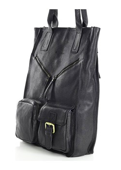 Duża torba shopper z przegródkami skóra naturalna - MARCO MAZZINI czarny ze sklepu Verostilo w kategorii Torby Shopper bag - zdjęcie 165745238