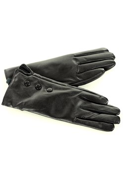 Wodoodporne rękawiczki damskie  z eko skóry z guziczkami - czarne ze sklepu Verostilo w kategorii Rękawiczki damskie - zdjęcie 165745437