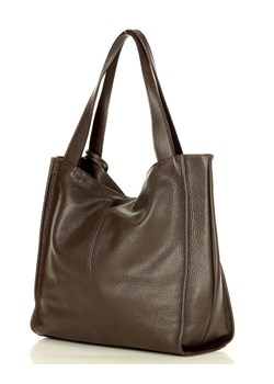 Modna torebka damska skórzany shopper bag - MARCO MAZZINI Portofino Max ciemny brąz caffe ze sklepu Verostilo w kategorii Torby Shopper bag - zdjęcie 165746646