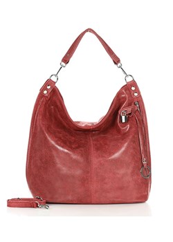 Torebka skórzana worek na ramię XL hobo leather bag - MARCO MAZZINI malinowa czerwień ze sklepu Verostilo w kategorii Torby Shopper bag - zdjęcie 165746747