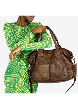 Klasyczna torebka shopper z kieszeniami pleciona skóra handmade - MARCO MAZZINI brąz ze sklepu Verostilo w kategorii Torby Shopper bag - zdjęcie 165746858