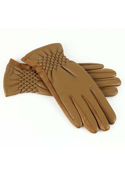 Stylowe rękawiczki damskie skóra eco na ściagaczu - MARCO MAZZINI brąz koniak ze sklepu Verostilo w kategorii Rękawiczki damskie - zdjęcie 165746908