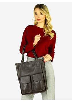 Torebka skórzany shopper bag z kieszeniami - MARCO MAZZINI Ravenna ciemny brąz caffe ze sklepu Verostilo w kategorii Torby Shopper bag - zdjęcie 165747085