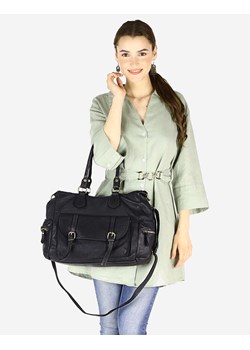 Pojemna torba damska na ramię z kieszeniami skóra naturalna - MARCO MAZZINI czarny ze sklepu Verostilo w kategorii Torby Shopper bag - zdjęcie 165747109