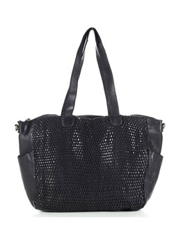 Pleciona torba shopper skórzana na ramię - MARCO MAZZINI czarna ze sklepu Verostilo w kategorii Torby Shopper bag - zdjęcie 165747247