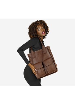 Torebka skórzany shopper bag z kieszeniami - MARCO MAZZINI czekoladowy brąz ze sklepu Verostilo w kategorii Torby Shopper bag - zdjęcie 165747379