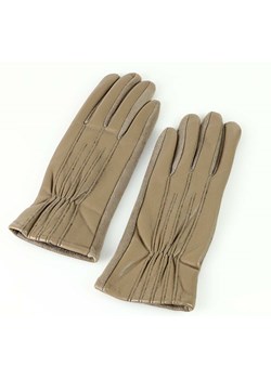 Rękawiczki damskie skóra eco  - marszczone beżowe ze sklepu Verostilo w kategorii Rękawiczki damskie - zdjęcie 165747419