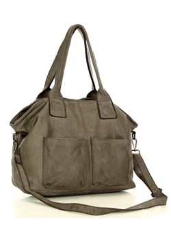 Torebka skórzana shopper bag - MARCO MAZZINI beż taupe ze sklepu Verostilo w kategorii Torby Shopper bag - zdjęcie 165747607