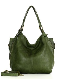 Torba skórzana wysokogatunkowa na ramię styl miejski shoulder leather bag - MARCO MAZZINI zielona ze sklepu Verostilo w kategorii Torby Shopper bag - zdjęcie 165747657