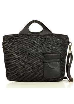 Torebka skórzana aktówka torba na laptop pleciona trapez - MARCO MAZZINI czarny ze sklepu Verostilo w kategorii Torby Shopper bag - zdjęcie 165747807