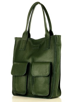 Torebka skórzany shopper bag z kieszeniami - MARCO MAZZINI Ravenna ciemny zielony ze sklepu Verostilo w kategorii Torby Shopper bag - zdjęcie 165748459