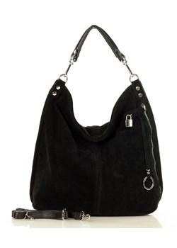 Torebka skórzana ponadczasowy design worek na ramię XL hobo leather bag - MARCO MAZZINI nubuk czarny ze sklepu Verostilo w kategorii Torebki hobo - zdjęcie 165748527
