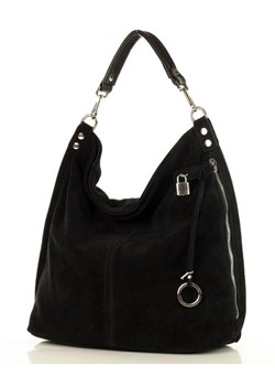 Torebka skórzana ponadczasowy design worek na ramię XL hobo leather bag - MARCO MAZZINI nubuk czarny ze sklepu Verostilo w kategorii Torebki hobo - zdjęcie 165748528