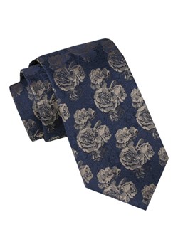 Męski Krawat - Alties - Beżowe Róże na Granatowym Tle KRALTS1037 ze sklepu JegoSzafa.pl w kategorii Krawaty - zdjęcie 165783689