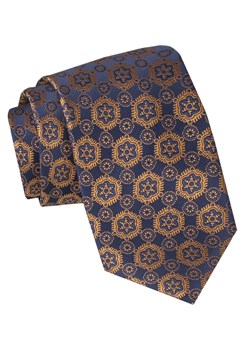 Męski Krawat - Alties - Żółtozłoty Wzór, Granatowe Tło KRALTS1046 ze sklepu JegoSzafa.pl w kategorii Krawaty - zdjęcie 165783727