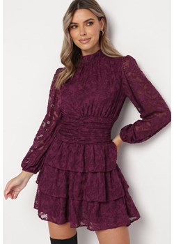 Fioletowa Taliowana Sukienka Mini Koronkowa z Falbankami Ciluna ze sklepu Born2be Odzież w kategorii Sukienki - zdjęcie 165786398