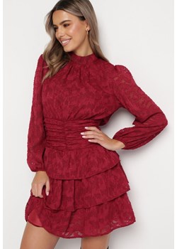 Czerwona Taliowana Sukienka Mini Koronkowa z Falbankami Ciluna ze sklepu Born2be Odzież w kategorii Sukienki - zdjęcie 165786405