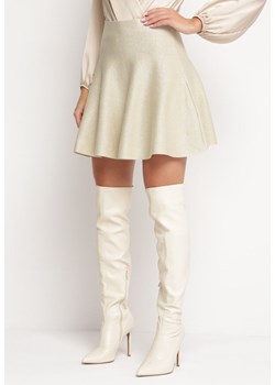 Jasnobeżowa Rozkloszowana Spódnica Mini z Metaliczną Nitką Traline ze sklepu Born2be Odzież w kategorii Spódnice - zdjęcie 165786439