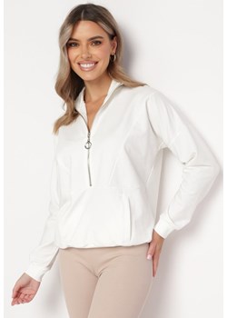 Biała Bluza z Bawełny z Suwakiem i Szeroką Kieszenią Tresora ze sklepu Born2be Odzież w kategorii Bluzy damskie - zdjęcie 165786498