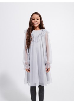 Reserved - Sukienka z błyszczącą siateczką - jasnoszary ze sklepu Reserved w kategorii Sukienki dziewczęce - zdjęcie 165787689
