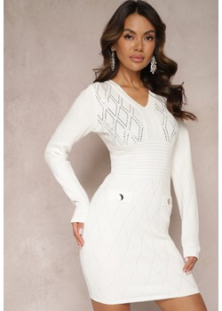 Biała Sweterkowa Sukienka Mini z Cyrkoniami Novami ze sklepu Renee odzież w kategorii Sukienki - zdjęcie 165794798