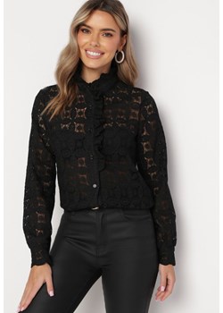 Czarna Koronkowa Koszula ze Stójką Luminoso ze sklepu Born2be Odzież w kategorii Koszule damskie - zdjęcie 165794877