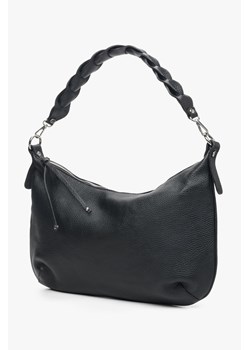 Estro: Czarna torebka damska typu shoulder bag z włoskiej skóry naturalnej ze sklepu Estro w kategorii Listonoszki - zdjęcie 165803295