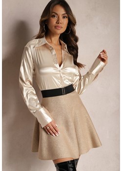 Jasnobrązowa Metaliczna Spódnica Rozkloszowana Mini Uraline ze sklepu Renee odzież w kategorii Spódnice - zdjęcie 165809585