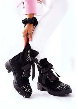 Zamszowe Botki Workery Lewski Shoes Wiązane 3069 Czarne ze sklepu ZAZOO w kategorii Workery damskie - zdjęcie 165814099