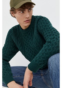Abercrombie &amp; Fitch sweter z domieszką wełny męski kolor zielony ze sklepu ANSWEAR.com w kategorii Swetry męskie - zdjęcie 165867667