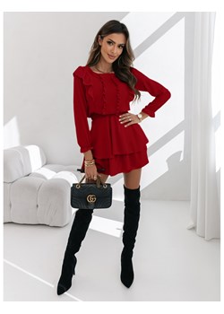 Sukienka z długim rękawem i falbanami CANDE - czerwona ze sklepu magmac.pl w kategorii Sukienki - zdjęcie 165869367