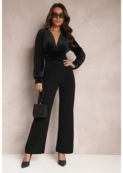 Czarne Szerokie Spodnie Materiałowe High Waist Dinnes ze sklepu Renee odzież w kategorii Spodnie damskie - zdjęcie 165870397