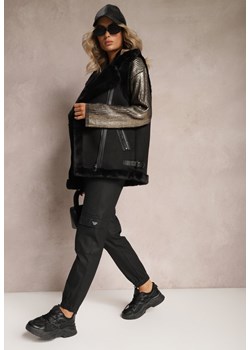 Czarne Spodnie Bojówki High Waist ze Ściągaczami Serenzo ze sklepu Renee odzież w kategorii Spodnie damskie - zdjęcie 165870507