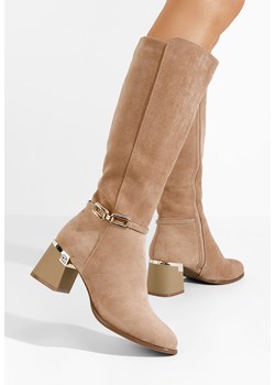 Khaki kozaki na słupku Zancara ze sklepu Zapatos w kategorii Kozaki damskie - zdjęcie 165879288