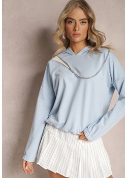 Niebieska Asymetryczna Bluza z Bawełny z Kapturem i Ozdobnym Suwakiem Lueur ze sklepu Renee odzież w kategorii Bluzy damskie - zdjęcie 165987989