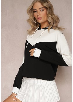 Czarna Bawełniana Bluza z Geometrycznym Kolorowym Przeszyciem i Kapturem Vifia ze sklepu Renee odzież w kategorii Bluzy damskie - zdjęcie 165988049