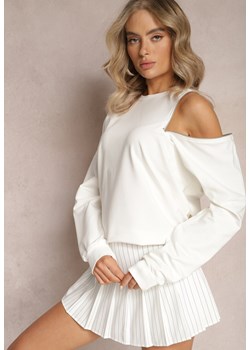 Biała Bluza z Okrągłym Dekoltem i Ozdobnym Suwakiem Saren ze sklepu Renee odzież w kategorii Bluzy damskie - zdjęcie 165988059